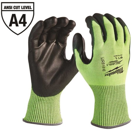 X-Large High Visibility Level 4 Cut Resistant Polyurethane Dipped Work Gloves